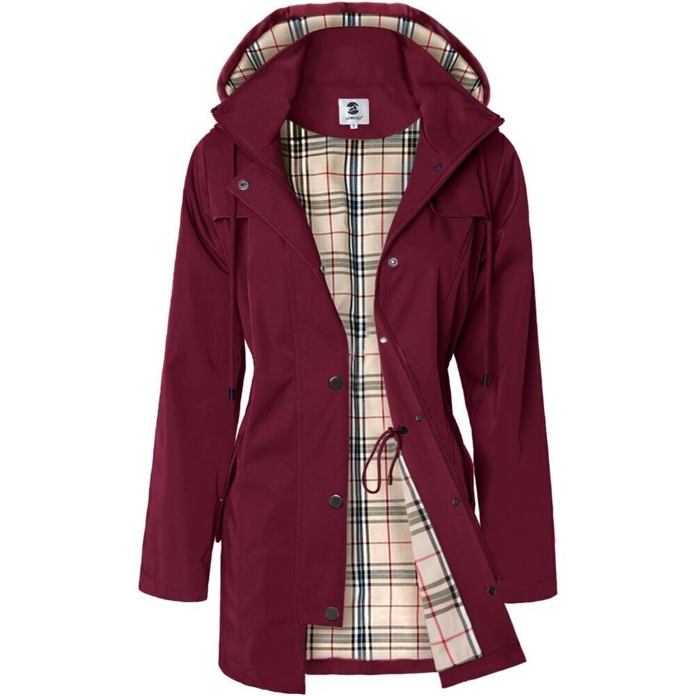 🆕SaphiRose Womens Red Waterproof Rain Long Lined Outdoor Raincoats with Hood